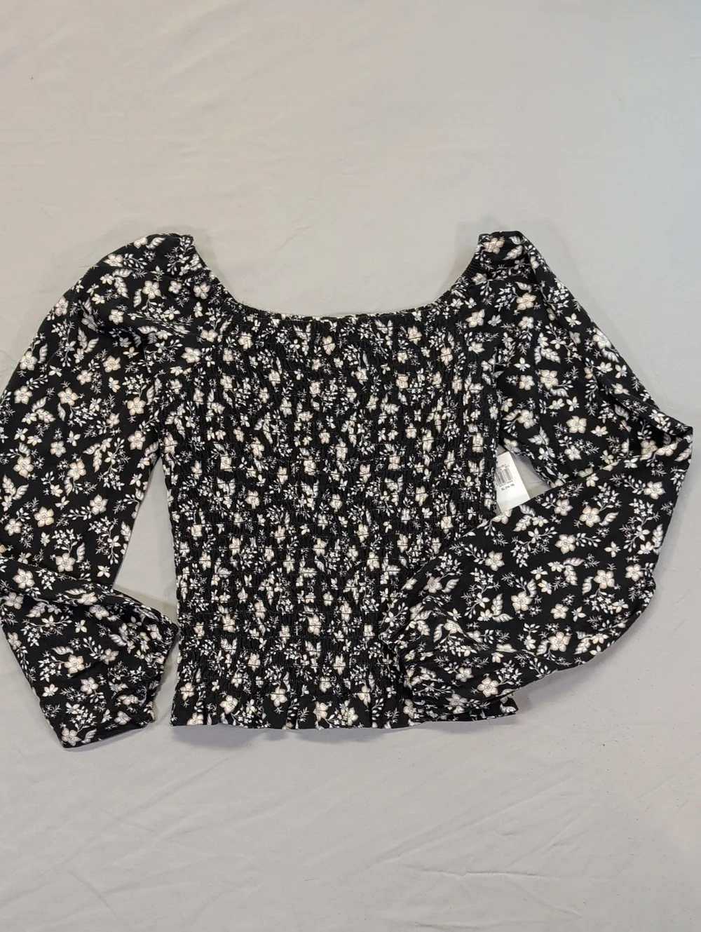 Old Navy Black Floral Smocked Off-Shoulder Long Sleeve Top